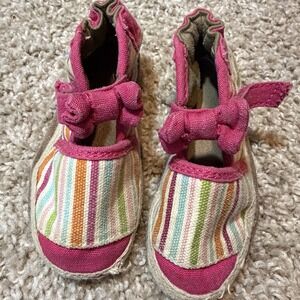 Infant Robeez Pink Striped Bow Hook & Loop Closed Top Sandal 6-12 months Boho